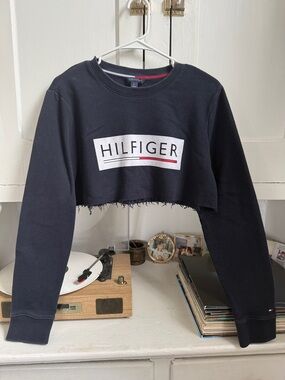 Tommy Hilfiger Navy Blue Cropped Crew Sweatshirt